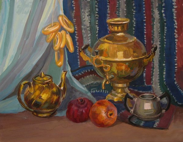 Самовар живопись гуашь