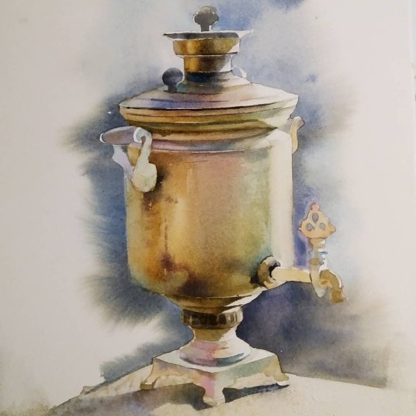 Самовар акварелью живопись