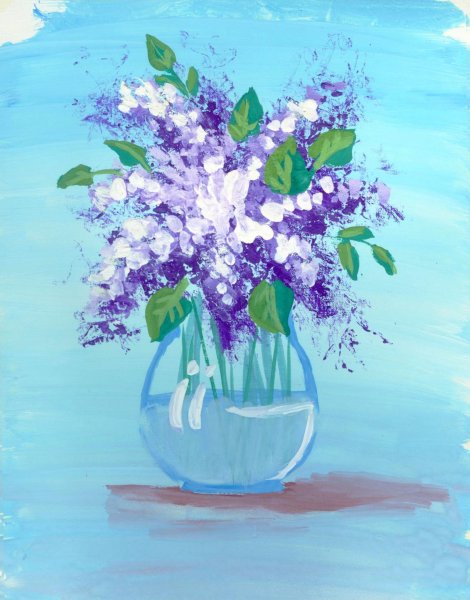 Цветы в вазе гуашью