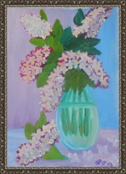 Декоративный букет сирени гуашью