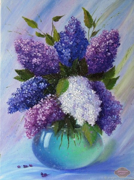Натюрморт с сиренью акварелью