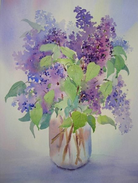 Рисование сирени ватными палочками