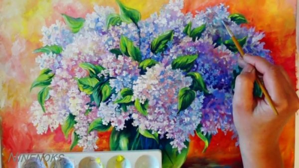 Сирень в вазе рисунок гуашью