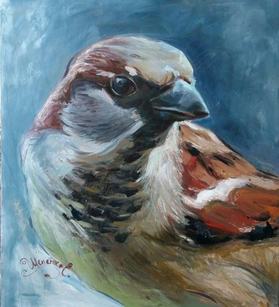 Воробьи в живописи маслом