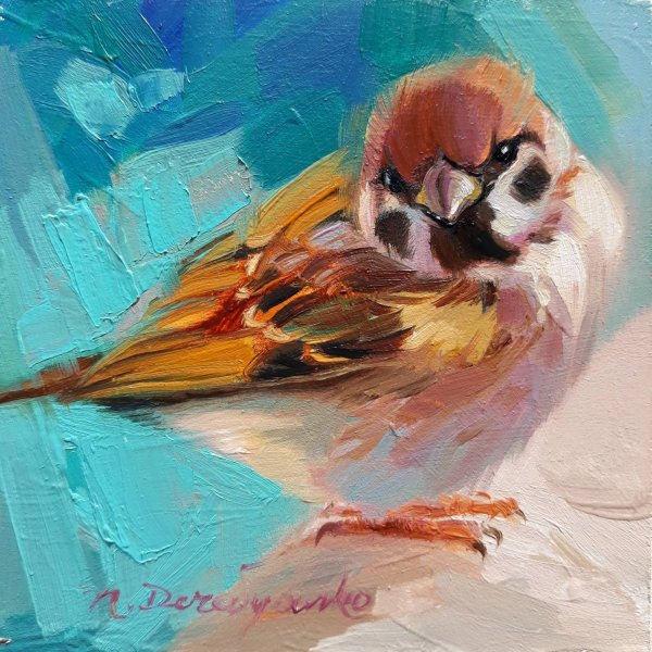 Воробьи маслом на холсте