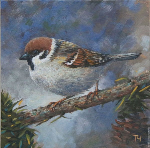 Картина весенний Воробей Неуступкина Людмила