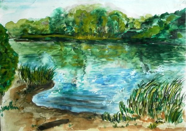 Озеро акварелью