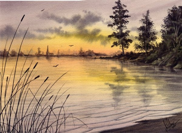 Река акварелью