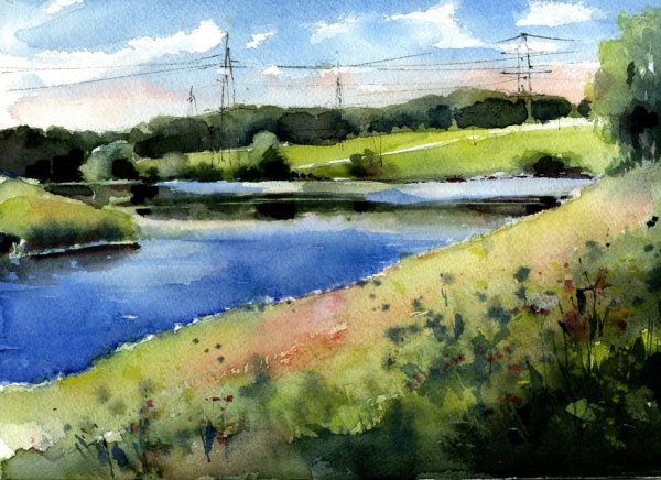 Река акварелью