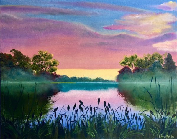 Пейзаж гуашью лето