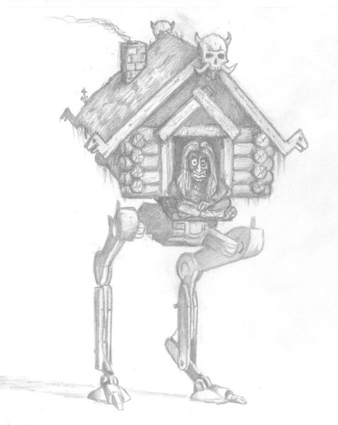 Раскраска баба Яга и избушка на курьих ножках