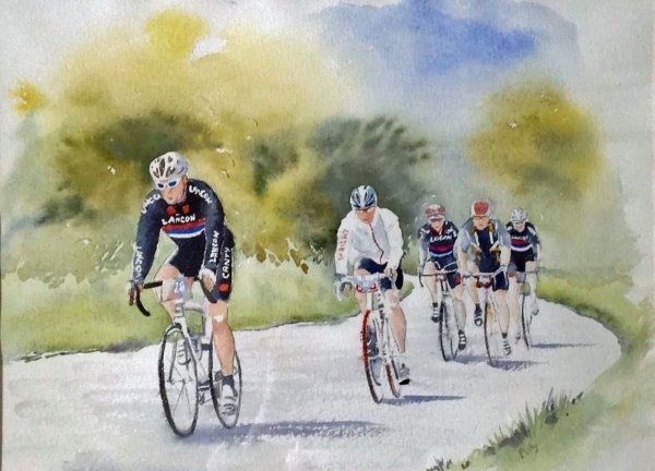 Велосипедисты живопись