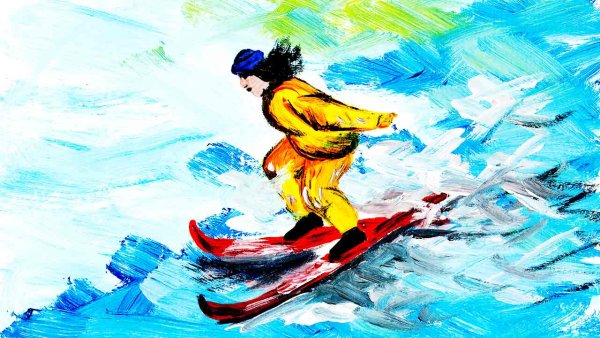 Рисование сноубордиста гуашью