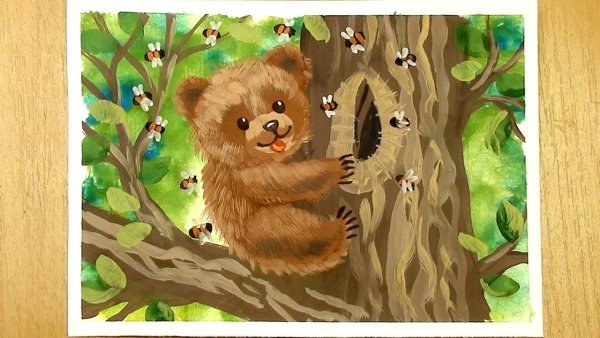 Нарисовать медведя гуашью для детей