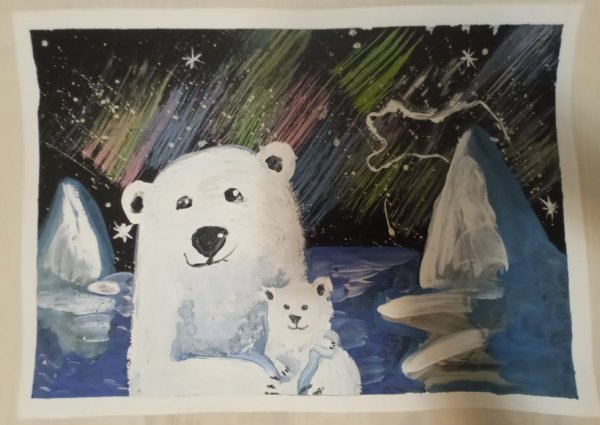 Белый медведь гуашью для детей