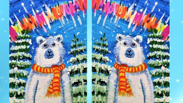 Гуашь зима белый медведь