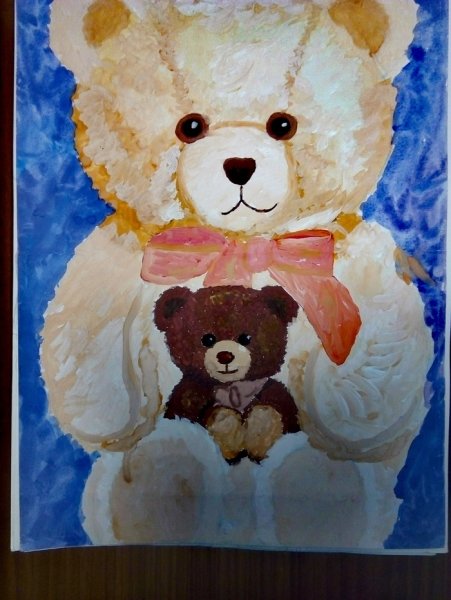 Плюшевый мишка гуашью