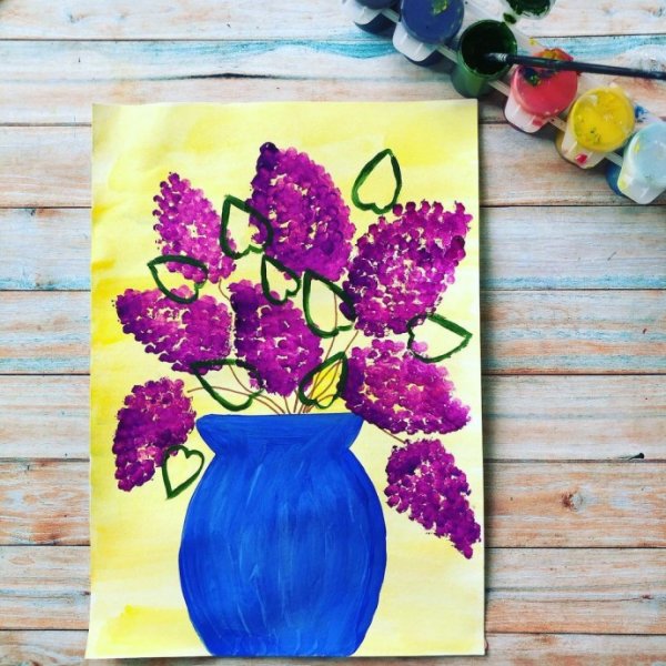 Рисование сирени ватными палочками