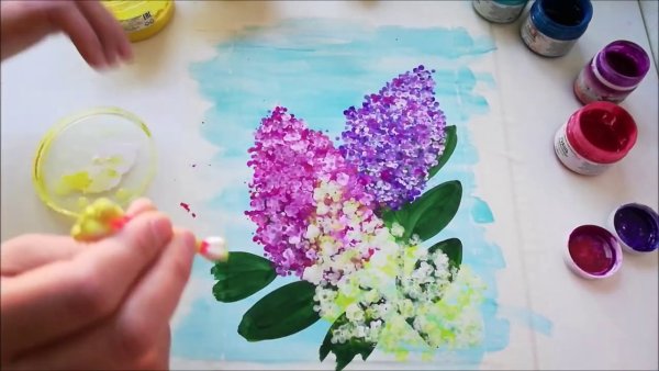 Букет сирени ватными палочками