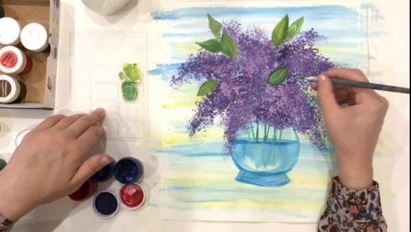 Сирень красками для детей