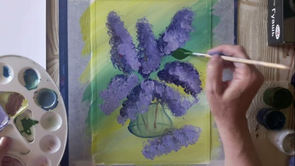 Рисование гуашью сирень