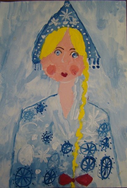 Снегурочка на окне гуашью