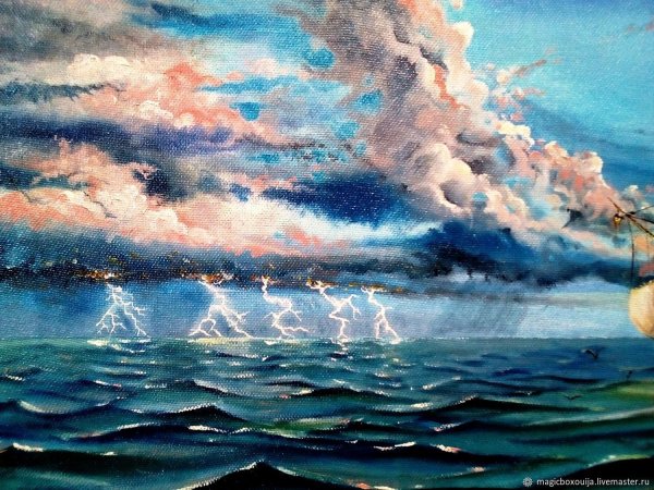 Шторм на море гуашь