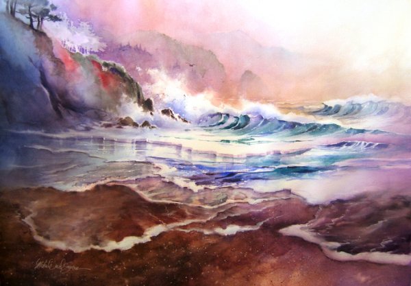 Акварель море шторм