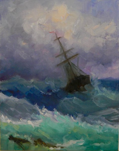 Шторм на море гуашь