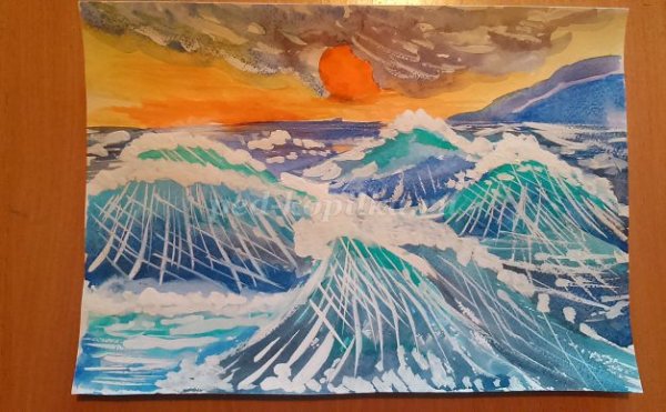 Занятие по рисованию "шторм на море"