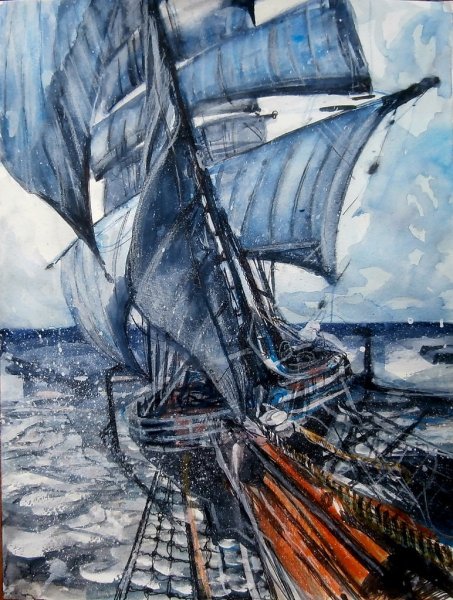 Шторм акварель