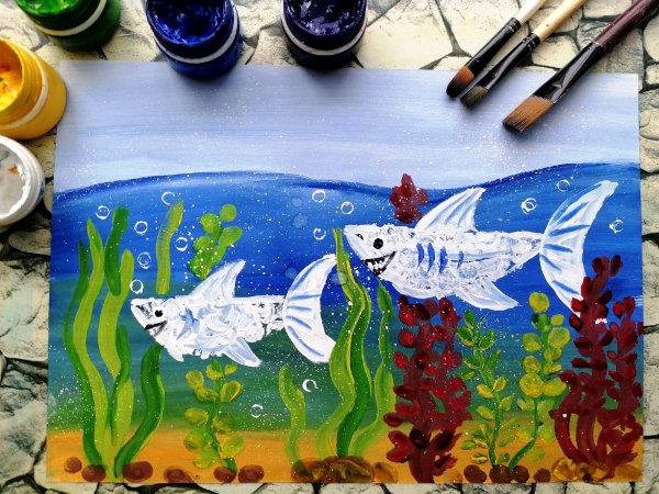 Рисуем акулу нетрадиционной техникой