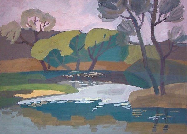 Декоративный пейзаж гуашью