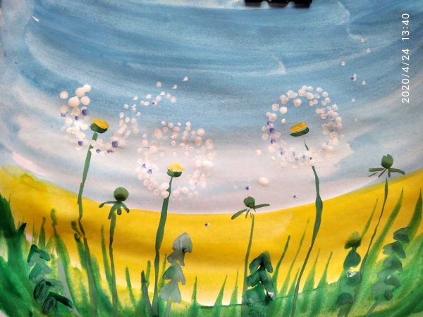 Одуванчики гуашью