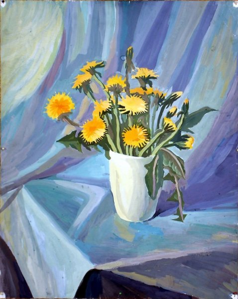 Одуванчики гуашью