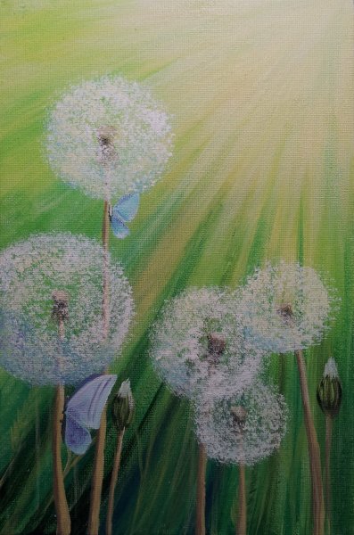 Одуванчики гуашью
