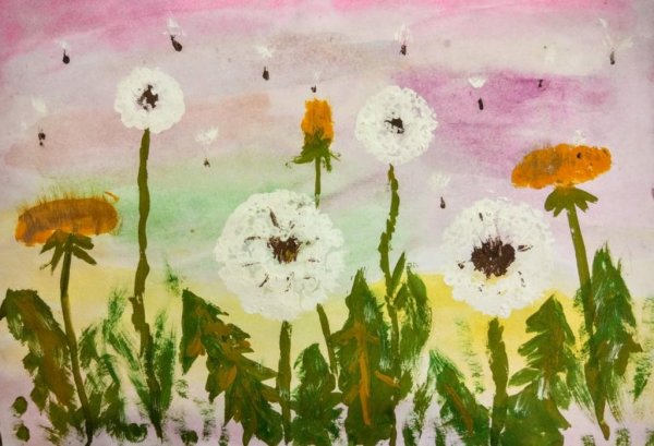 Одуванчики красками