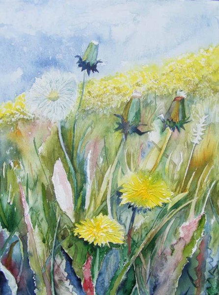 Одуванчики гуашью для детей