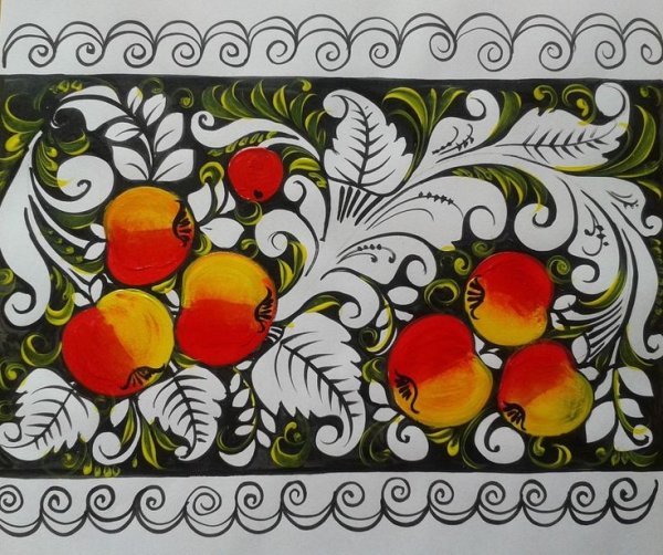 Яблоки в хохломской росписи