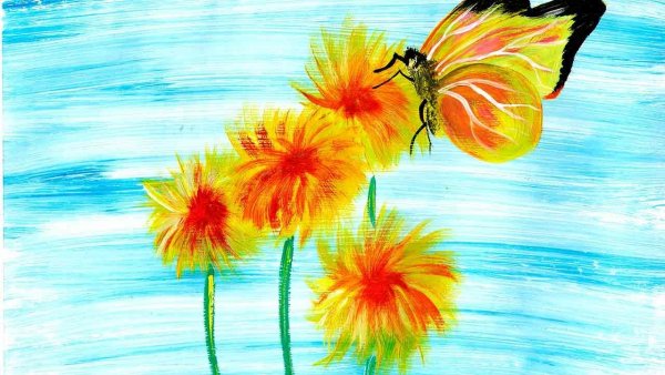 Одуванчики красками