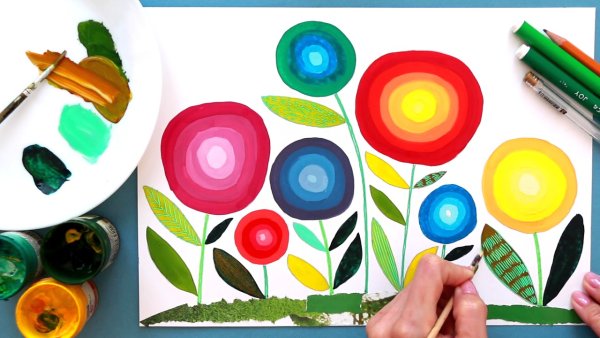 Цветовая растяжка акварелью для детей