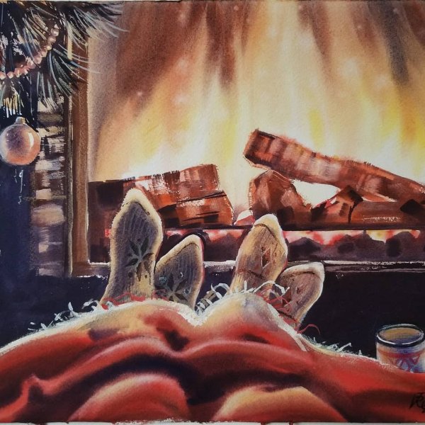 Камин картина маслом