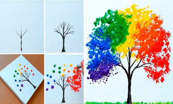 Рисование пальчиками осеннее дерево