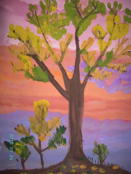 Осеннее дерево рисунок гуашью