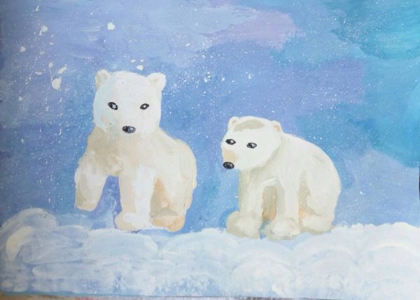 Белый медведь гуашью