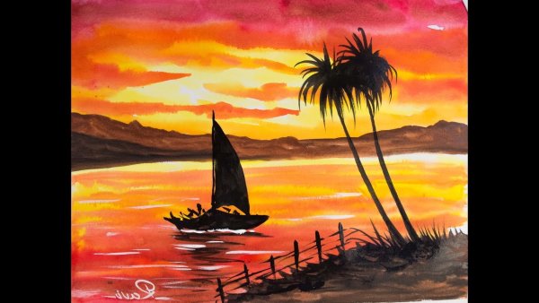 Правополушарное рисование закат на море