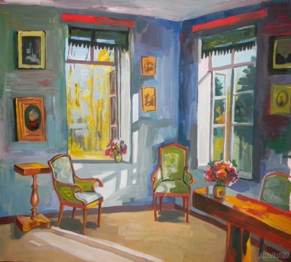 Интерьер комнаты гуашью