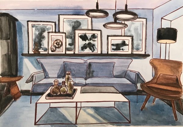 Эскиз интерьера гуашь