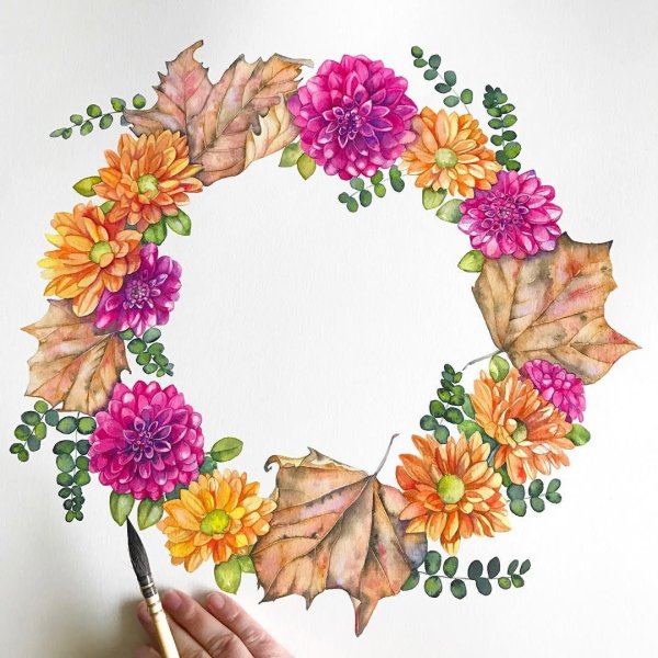 Растительные венки акварелью
