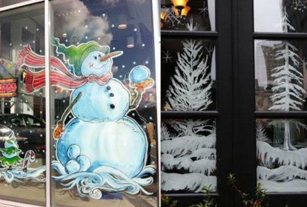 Новогодняя роспись на окнах гуашью